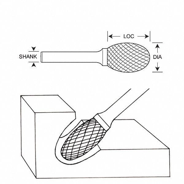 Zoro Select Carbide Bur, Oval, 1/8 In, 1/8 Shank - 310-001100B