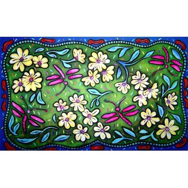 Custom Printed Rugs Custom Printed Rugs CPR019 Flowers & Dragonflies Doormat Rug - 18 x 30 in. - CPR019