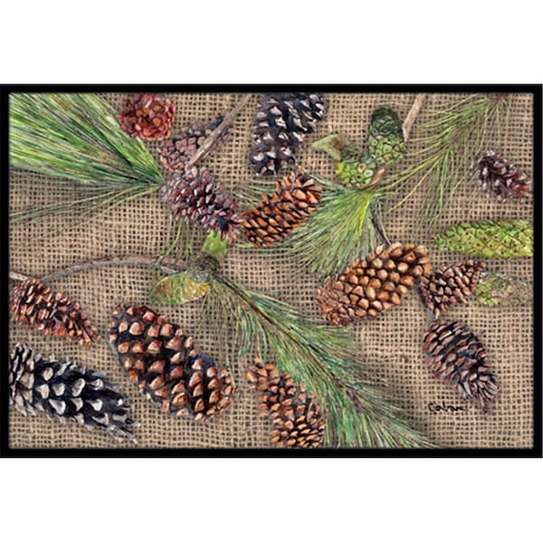 Jensendistributionservices 18 x 27 in. Burlap And Pine Cones Indoor Or Outdoor Mat - MI2554038