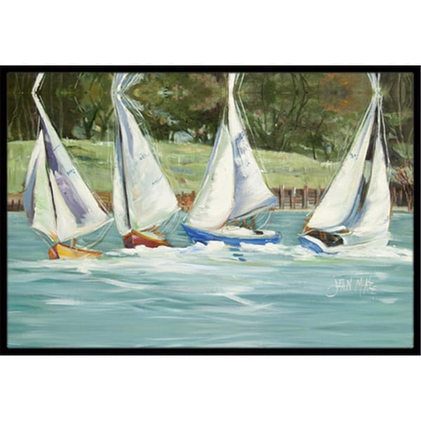 Carolines Treasures Sailboats On The Bay Indoor and Outdoor Mat- 18 x 27 in. - JMK1035MAT