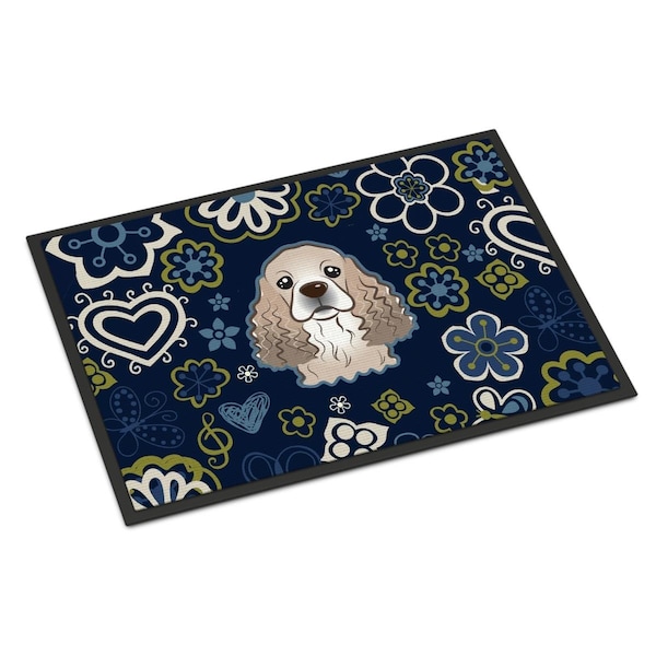 Carolines Treasures 18 x 27 in. Blue Flowers Cocker Spaniel Indoor or Outdoor Mat - BB5067MAT