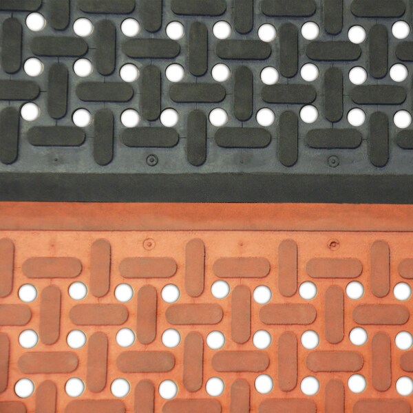 Rubber-Cal "Kitchen Mat" Anti-Slip Grease-Proof Chef Mats - 3/8 in x 3 ft x 5 ft - Red Rubber Mat - 03-181
