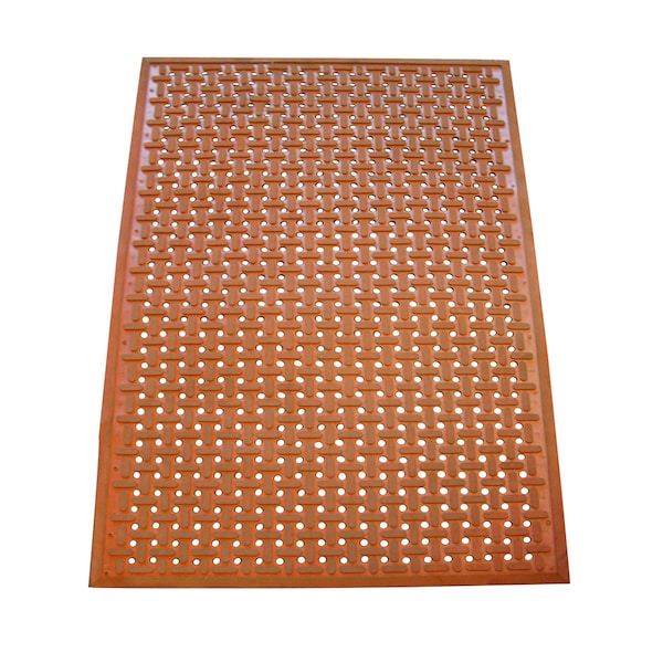 Rubber-Cal "Kitchen Mat" Anti-Slip Grease-Proof Chef Mats - 3/8 in x 3 ft x 5 ft - Red Rubber Mat - 03-181