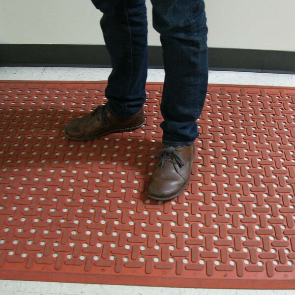 Rubber-Cal "Kitchen Mat" Anti-Slip Grease-Proof Chef Mats - 3/8 in x 3 ft x 5 ft - Red Rubber Mat - 03-181