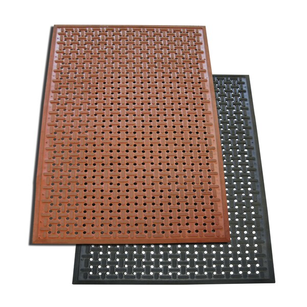 Rubber-Cal "Kitchen Mat" Anti-Slip Grease-Proof Chef Mats - 3/8 in x 3 ft x 5 ft - Red Rubber Mat - 03-181