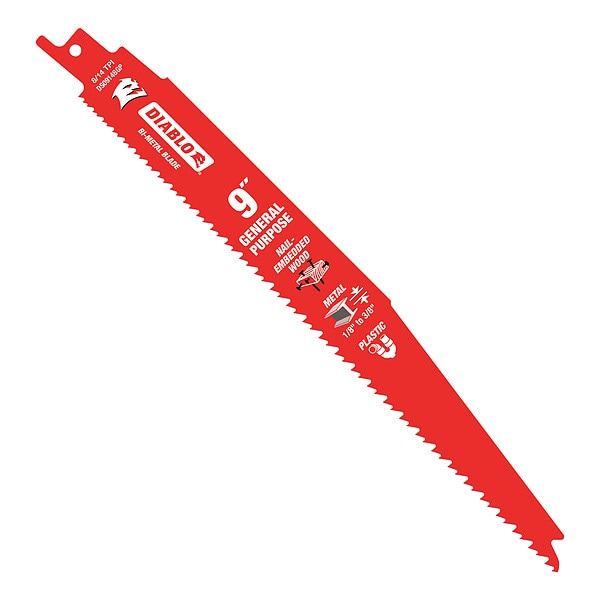Diablo 9" L x General Purpose Cutting Reciprocating Saw Blade - DS0914BGP25