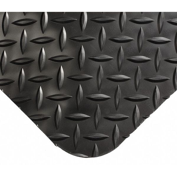Wearwell Antifatigue Mat, 8 ft. L x 3 ft. W, 1" Thickness, Vinyl, Diamond Plate, Black - 497