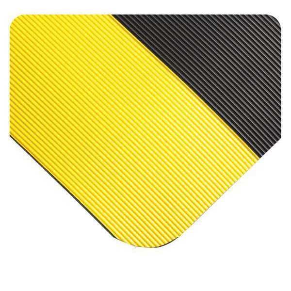 Wearwell Antifatigue Mat, 75 ft. L x 3 ft. W, 5/8" Thickness, Corrugated, Black/Yellow - 720.58X3X75BYL