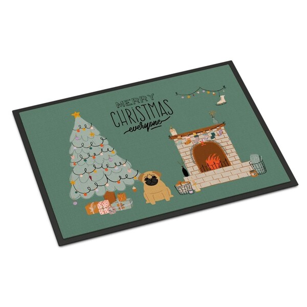 Carolines Treasures 18 x 27 in. Brown Pug Christmas Everyone Indoor or Outdoor Mat - CK7570MAT