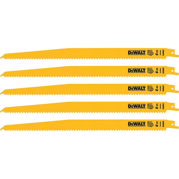 Dewalt 12" 6 TPI Taper Back Bi-Metal Reciprocating Blade for General Purpose Wood Cutting (5 pack) - DW4804