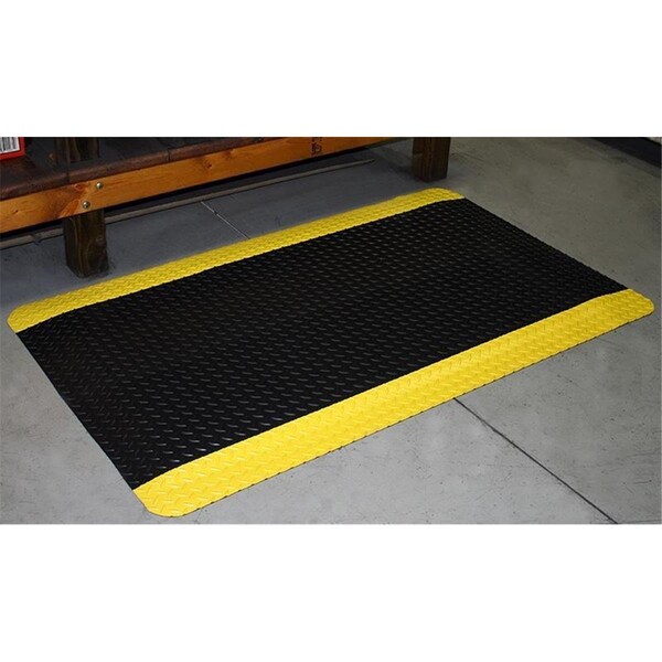 Lovelyhome D35BKY Heavy Duty Diamond-Dek Sponge Anti-Fatigue Mats - Black with Yellow Border - 3 x 5 ft. - LO3476992