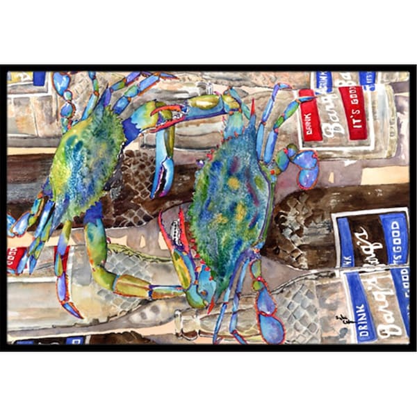 Carolines Treasures 24 x 36 In. Blue Crabby Bottles of Barqs Rootbeer Indoor or Outdoor Mat - 8914JMAT