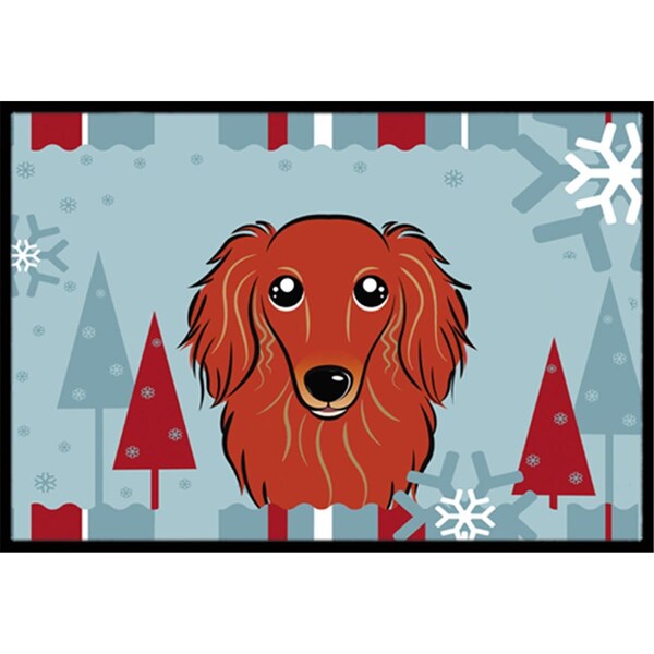 Jensendistributionservices Winter Holiday Longhair Red Dachshund Indoor & Outdoor Mat, 18 x 27 in. - MI2556727