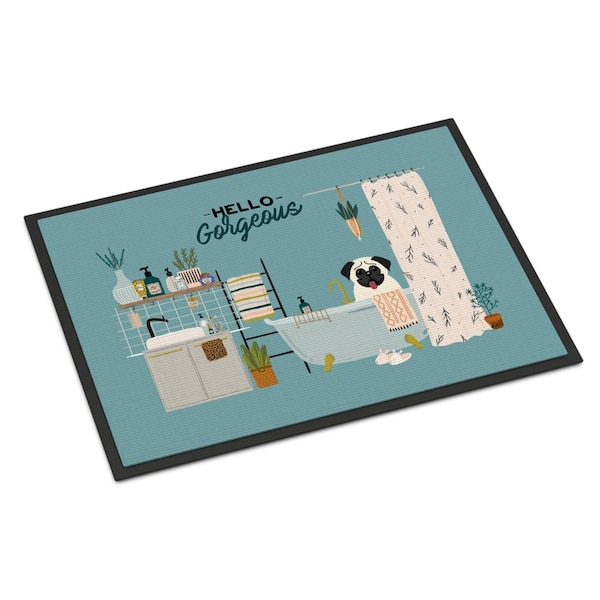 Carolines Treasures 18 x 27 in. Cream Pug in Bathtub Indoor or Outdoor Mat - CK7426MAT