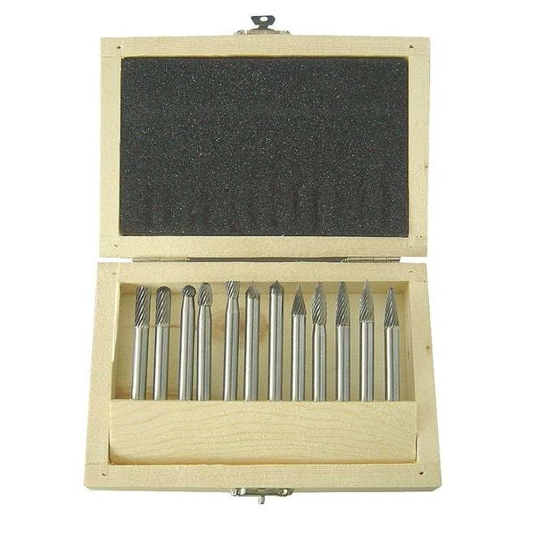 Westward Carbide Bur Set, Single Cut, 1/4 In, 12 Pcs - 2LYR5