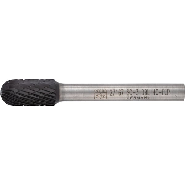 Pferd HICOAT Bur - Cylind. Radius End, DBL Cut - 3/8" x 3/4" x 1/4" Shank - SC-3, FEP Coating - 27167