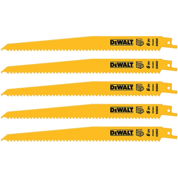 Dewalt 9" 6 TPI Taper Back Bi-Metal Reciprocating Blade for General Purpose Wood Cutting (5 pack) - DW4803