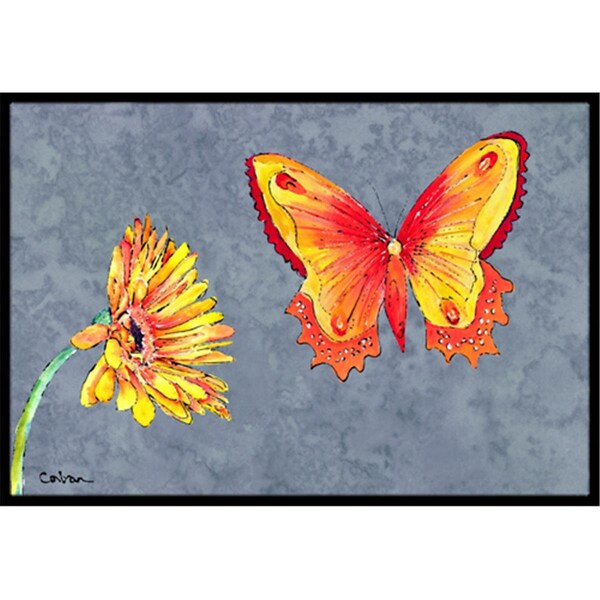Carolines Treasures Gerber Daisy and Buttefly Indoor Or Outdoor Doormat - 18 x 27 in. - CA66556