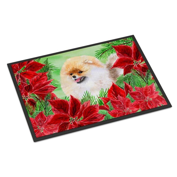Carolines Treasures Pomeranian Poinsettas Indoor or Outdoor Mat, 24 x 36 in. - CK1330JMAT