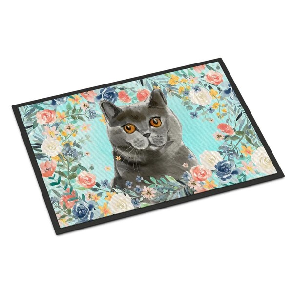 Carolines Treasures 24 x 36 in. British Shorthair Spring Flowers Indoor or Outdoor Mat - CK3392JMAT
