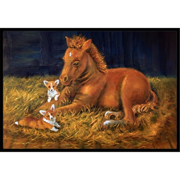 Carolines Treasures Corgi Sunrise With Colt Indoor and Outdoor Mat- 18 x 27 in. - 7329MAT