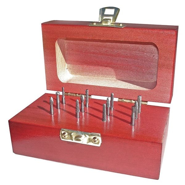 Zoro Select Carbide Bur Set, Double Cut, 1/8 in, 12 pc - 310-120001