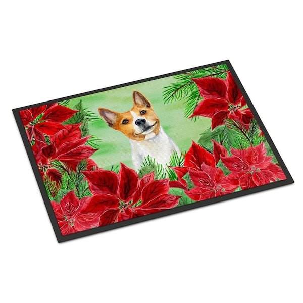 Carolines Treasures Basenji Poinsettas Indoor or Outdoor Mat, 24 x 36 in. - CK1340JMAT