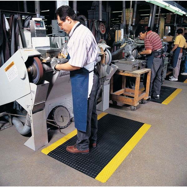 Notrax Antifatigue Mat, 3 ft. L x 2 ft. W, 3/4" Thickness, Vinyl, Diamond Plate, Black/Yellow - 975S0023BY