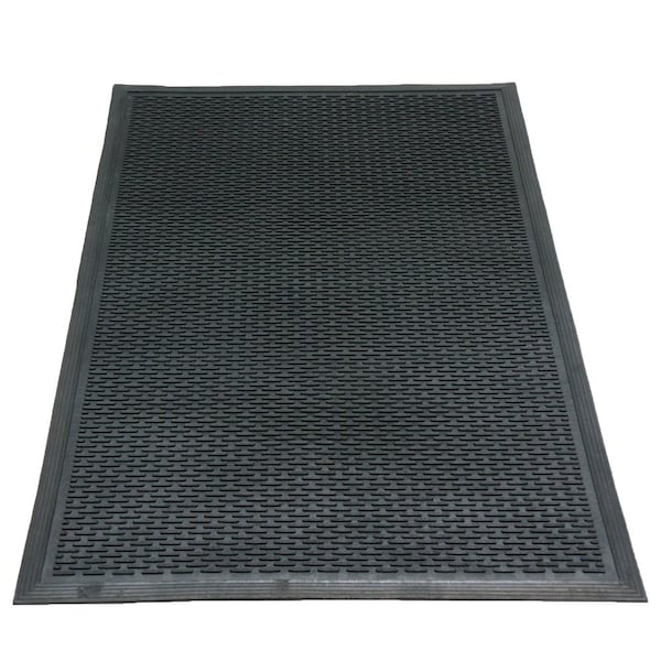 Rubber-Cal Anti-Slip Entrance Mat, Rubber, 0.38 in Thick, Black, 4 ft W x 6 ft L - 03-239-LI-4X6
