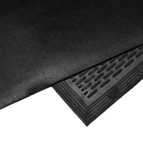 Rubber-Cal Anti-Slip Entrance Mat, Rubber, 0.38 in Thick, Black, 4 ft W x 6 ft L - 03-239-LI-4X6