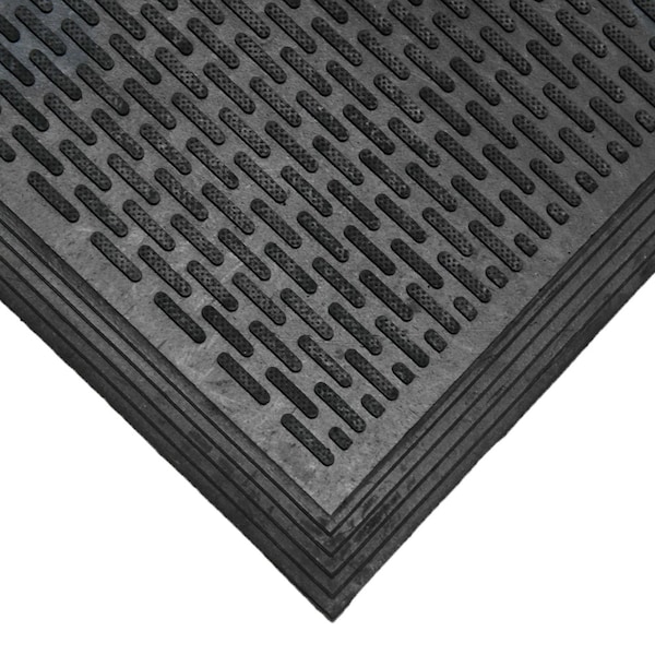 Rubber-Cal Anti-Slip Entrance Mat, Rubber, 0.38 in Thick, Black, 4 ft W x 6 ft L - 03-239-LI-4X6