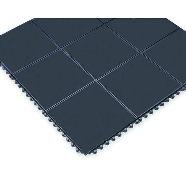 Notrax Interlocking Antifatigue Mat Tile, Rubber, 3 ft W x 3 ft L, 3/4 in Thick - 556S0033BL