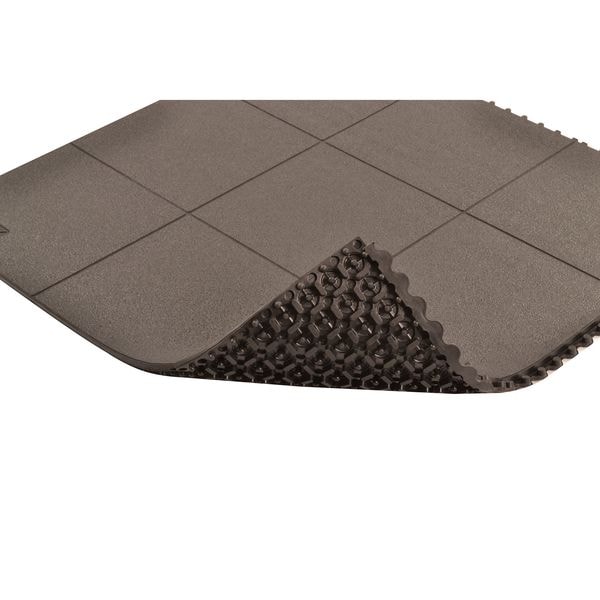 Notrax Interlocking Antifatigue Mat Tile, Rubber, 3 ft W x 3 ft L, 3/4 in Thick - 556S0033BL
