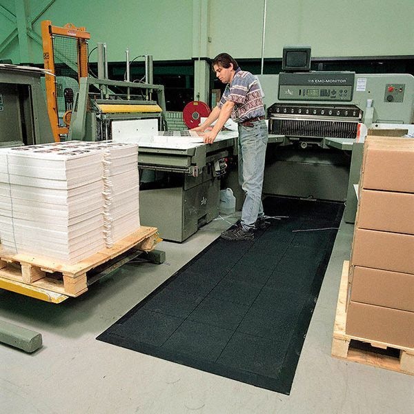 Notrax Interlocking Antifatigue Mat Tile, Rubber, 3 ft W x 3 ft L, 3/4 in Thick - 556S0033BL