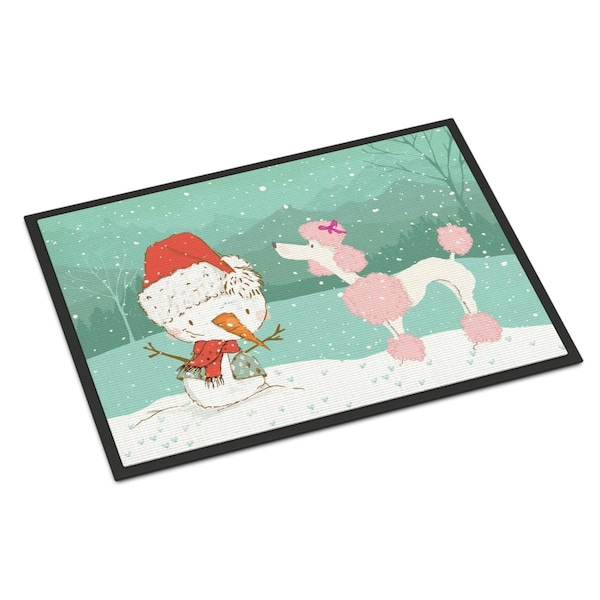 Carolines Treasures 24 x 36 in. Pink Poodle Snowman Christmas Indoor or Outdoor Mat - CK2066JMAT