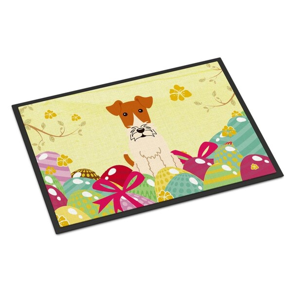 Carolines Treasures 18 x 27 in. Easter Eggs Wire Fox Terrier Indoor or Outdoor Mat - BB6101MAT