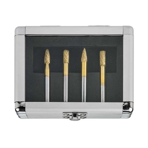 Holemaker Technology HMT GoldMax TCT Burr 4 Pc Set 12mm, Flame, Cylinder, Ball Nose, Tree - 4020-SET1