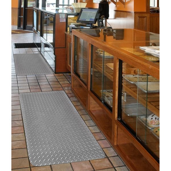 Notrax Antifatigue Mat, 5 ft. L x 3 ft. W, 1" Thickness, Vinyl, Diamond Plate, Gray - 979S0035GY
