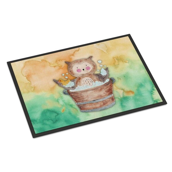 Carolines Treasures 24 x 36 in. Owl Bathing Watercolor Indoor or Outdoor Mat - BB7342JMAT