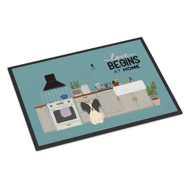 Carolines Treasures 18 x 27 in. Black White Papillon Kitchen Scene Indoor or Outdoor Mat - CK7780MAT