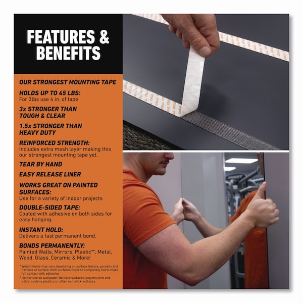 Gorilla Glue Max Strength Mounting Tape, Permanent, Holds Up to 45 lb 3 lbs per 4 in, 1 x 60, Black - 112962