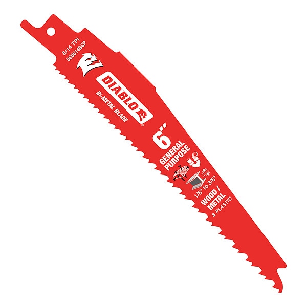 Diablo 6" L x General Purpose Cutting Reciprocating Saw Blade - DS0614BGP25