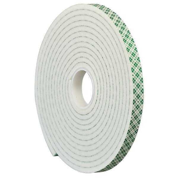3M Double-Sided Foam Tape, 1/2 in W, 5 yd L, 1/4 in, Polyurethane Foam, Double-Sided - 4004