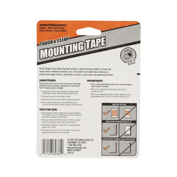Gorilla Glue Gorilla 150 in. L X 1 in. W Double-Sided Mounting Tape - 6036002