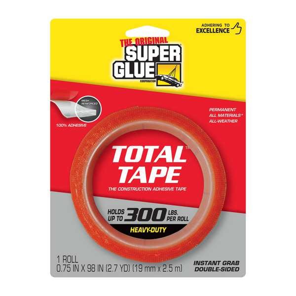 Super Glue Double-Sided Foam Tape, 3/4 in W, 2 3/4 yd L, 1/16 in, Polypropylene Foam, Double-Sided - 90017