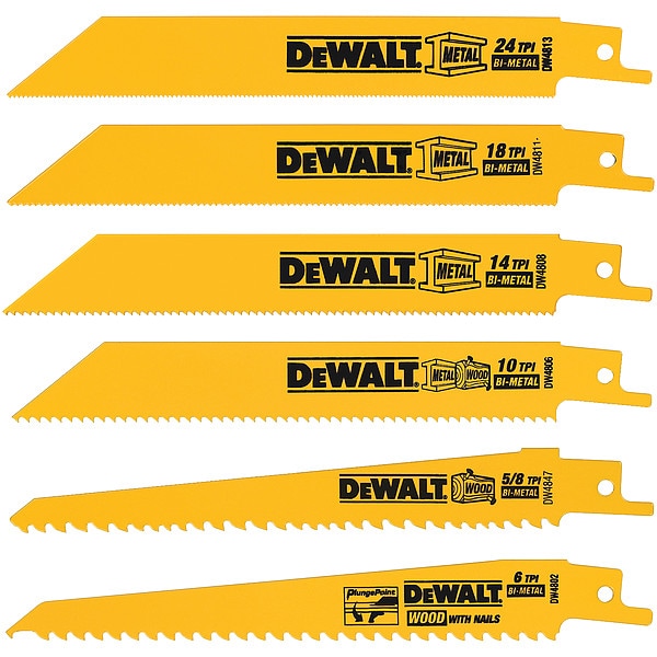 Dewalt 6 Piece Bi-Metal Reciprocating Saw Blade Set - DW4856