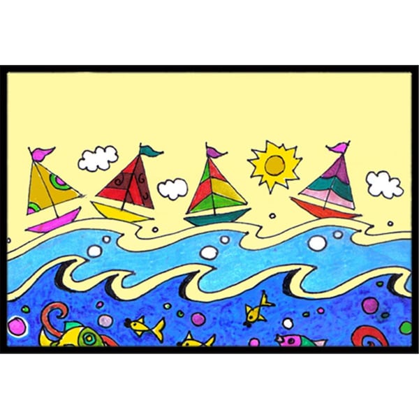 Carolines Treasures Summer Sail Away Sailboats Indoor and Outdoor Mat- 18 x 27 in. - PJC1105MAT