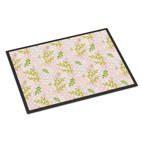 Carolines Treasures Watercolor Leaves Pink Indoor or Outdoor Mat, 18 x 27 in. - BB7480MAT