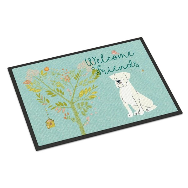 Carolines Treasures Welcome Friends White Boxer Indoor or Outdoor Mat, 18 x 27 in. - BB7580MAT