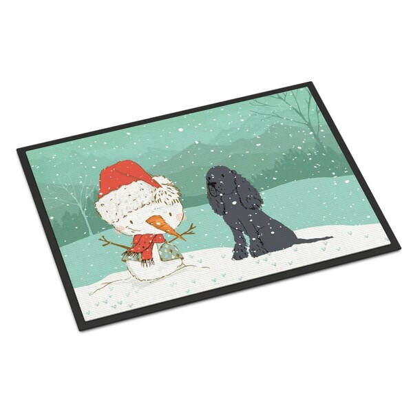 Carolines Treasures 24 x 36 in. Black Spaniel Snowman Christmas Indoor or Outdoor Mat - CK2070JMAT